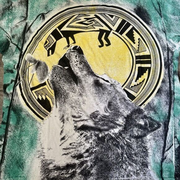VINTAGE 90s Wolf Shirt Size XXL Graphic AOP Single Stitch Double Sided Nature - Picture 4 of 11